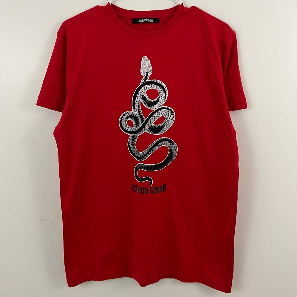Roberto Cavalli Red Snake Graphic T-Shirt XL Designer Cotton Tee
